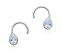 Raindrop CZ Curved Silver Ear Stud STS-3262